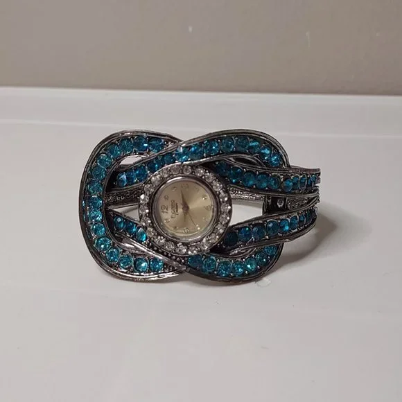 Analog Figaro Watch With Blue Plastic Stones - Picture 1 of 11